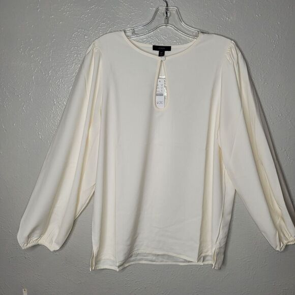 J Crew Puff Sleeve Keyhole Neckline Crepe Top Blouse BL712 Women XSP beige - Picture 1 of 9